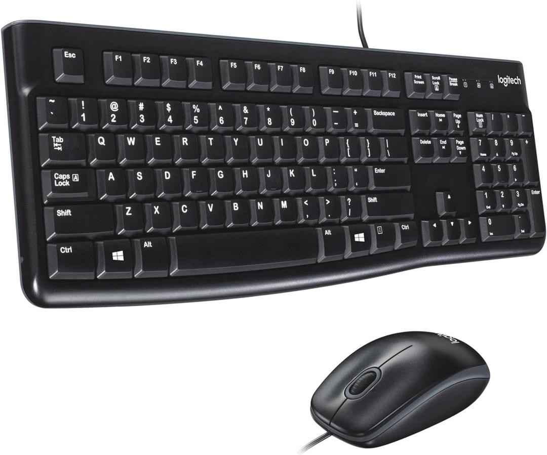 Logitech Mk120 Wired Keyboard + Mouse Combo, USB 2.0, Black