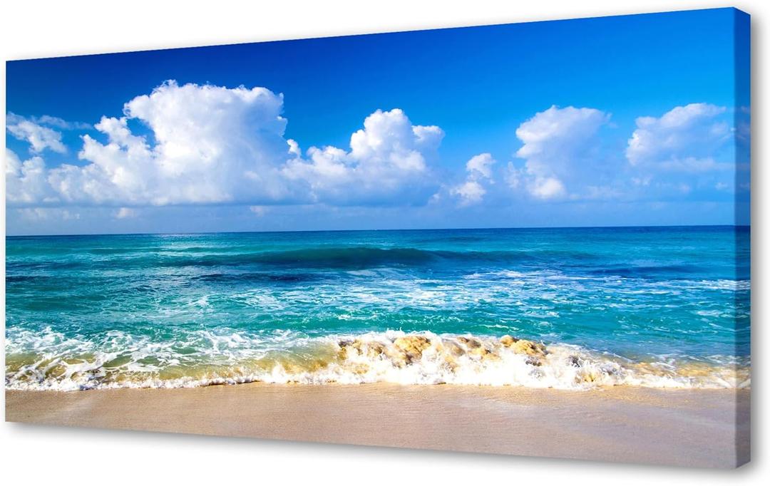 Muolunna BK6750 Beach Wall Art Canvas Prints - Ocean Seascape Tropical Blue Sea Coast Picture Nature Landscape Artwork for Living Room Bedroom Office Home Wall Decor, Large Framed 20x40 inch