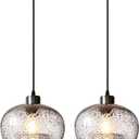 CASAMOTION Pendant Lights Kitchen Island,Clear Seeded Glass with Black Sand Powder,Modern Farmhouse Ceiling Hanging Light Fixtures,Dining Room Table Bedroom Oval Globe 8.7 Inch Diam 2 Pack