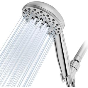 High Pressure Shower Head with Powerful Shower Spray & 59'' Stainless Steel Hose, 5 Spray Modes, Adjustable Bracket and Non-Clogging NozzlesChrome