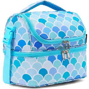 FlowFly Double Decker Cooler Insulated Lunch Bag Large Tote for Boys, Girls, Men, Women, With Adjustable Strap (Mermaid)
