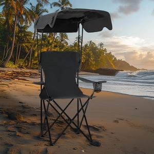 Portable Folding Camping Chairs with Canopy Shade, Beach Chair for Adults, Durable Weather Resistant Oxford Cloth, Camping Chair with Canopy for Outdoors (Black)