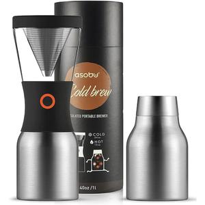 asobu Cold Brew Coffee Maker, Award-Winning 40oz Insulated Cold Brew Brewer with Portable Stainless Steel Carafe  No.1 Europe Coffee Fest Winner, Leakproof, BPA-Free, Keeps Cold 24H (one size, Silver)