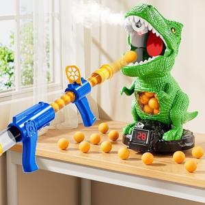XINNOVEL Movable Dinosaur Shooting for Toys Kids 4-6, Electronic Kids Target Games w/Air Pump Launcher, LCD Score Record, Sound, 24 Foam Balls, Birthday Gifts for 3 4 5 6 7 8 9 Year Old Boys Girls