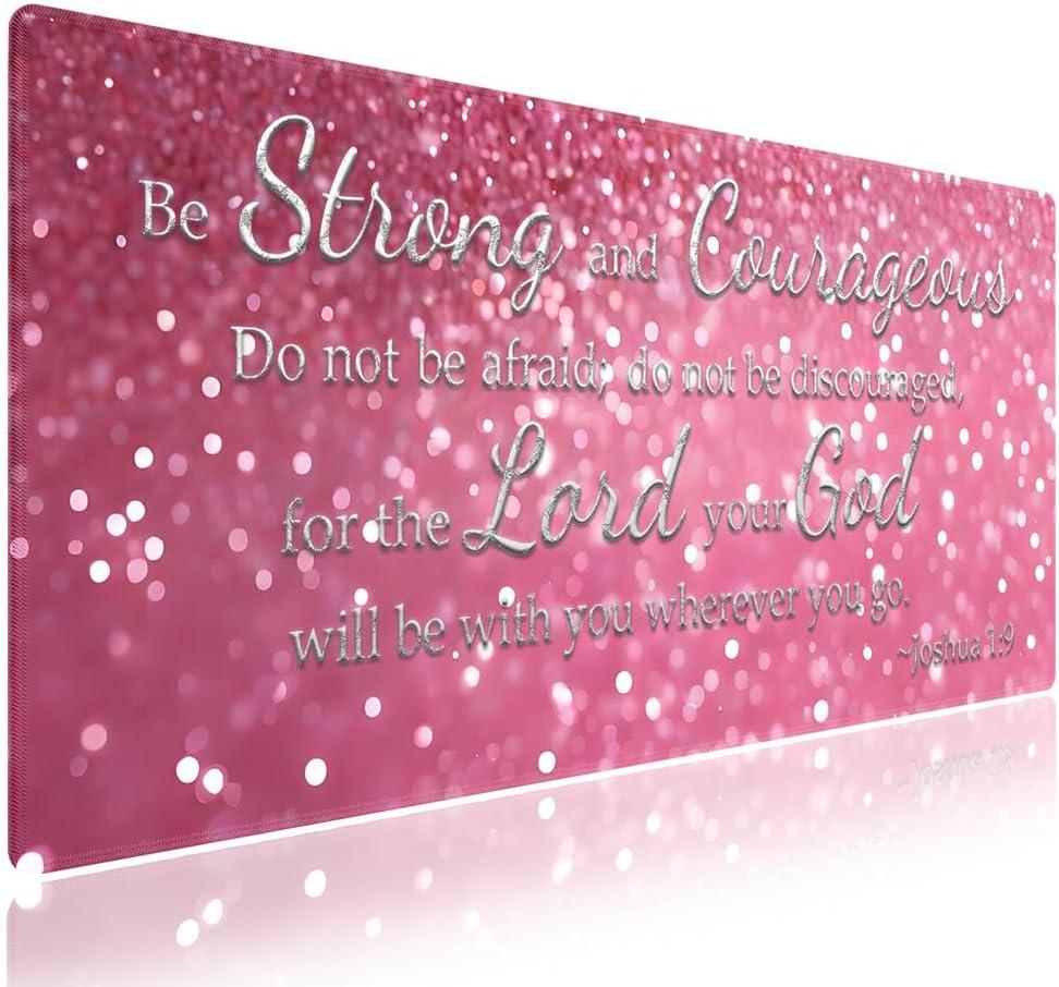 Knseva. Large Gaming Mouse Pad with Stitched Edges, Be Strong and Courageous Inspirational Quote Joshua 1:9 Bible Verse Scripture Pink Glitter Background, Anti-Slip Waterproof XXL Extended Desk Mat (Abstract Fantasy)