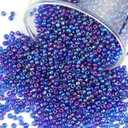 Size 3 mm 8/0 Glass Seed Beads, 5100 Pcs Small Mini Spacer Loose Pony Beads for Jewelry Making and DIY Crafts (AB Blue Purple) (Medium)