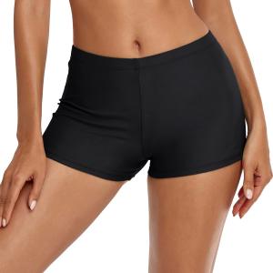 Swim Shorts for Women Stretchy Board Shorts Solid Tankini Bottoms Sport Swimsuit Bottoms (Small, Black)