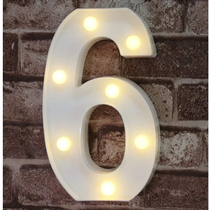 Pooqla Decorative LED Light Up Number Letters, White Plastic Marquee Lights Sign Party Wedding Decor, Battery Operated (6)