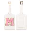 2PCS Personalized Initial Letter Luggage Tags for Suitcases, Suitcase Identifier Name Baggage Tag, Cute PU Leather Travel Luggage Tags,Bag Tags for Men Women Kids Luggage Schoolbags(2 White-Pink M) Pack of 4
