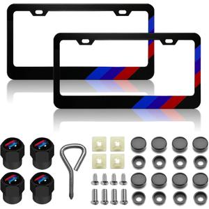 License Plate for Logo Premium Black Steel BMW License Plate Holder Compatible All Vehicle License Plate Tag Cover Fit Accessories Included (Black-Blue Blue red) (for BMW)