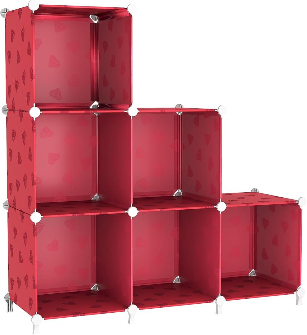UNKU Cube Storage Organizer, 6 Cube Closet Organizer Storage Shelves, DIY Stackable Bookcase, Clothes Organizer Shelf for Closet, Bedroom, Living Room, Cabinet, Home, Office, Red