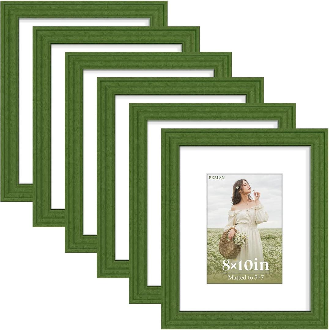 PEALSN 8x10 Picture Frame Set of 6, Wall or Tabletop Display, Green
