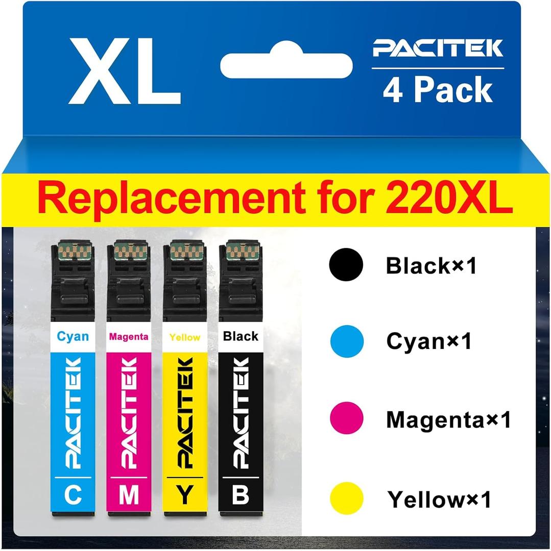 Remanufactured for 220XL Ink Cartridge Replacement for Epson 220 XL Cartridges for Epson Printer WF-2760 WF-2750 WF-2660 WF-2650 WF-2630 XP-424 XP-420 XP-320 (Black Cyan Magenta Yellow 4 Pack)