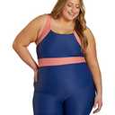 Sporti Plus Size Women Boyleg One Piece Swimsuit - Unitard Bathing Swimsuit - Athletic Water Aerobic Competitive Bathing Suit- Sleeveless Swimming Suit - Colorblock - Navy/Watermelon - 24W