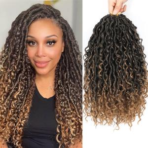 Goddess Locs Crochet Hair 14 Inch 7 Packs Faux Locs Crochet Hair Soft Boho Faux Crochet Locs Hair Synthetic Hippie Locs Pre Looped Crochet Braids Curly Ends (14 Inch, 1B/27)