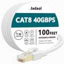 Cat8 Ethernet Cable 100 ft (30.48m), Outdoor&Indoor, Flat 40Gbps 2000MHz S/FTP Cable, Heavy Duty Internet Cord, UV Resistant Weatherproof Shielded RJ45 for Router, Modem, Switch, Gaming, PC, TV, White