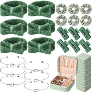 30 Pcs Spa Party Bridesmaid Proposal Gifts Bridal Party Favor Bridal Jewelry Boxes Hair Clip Scrunchies Headband Knot Bracelet Graduation Gift(Sage Green)