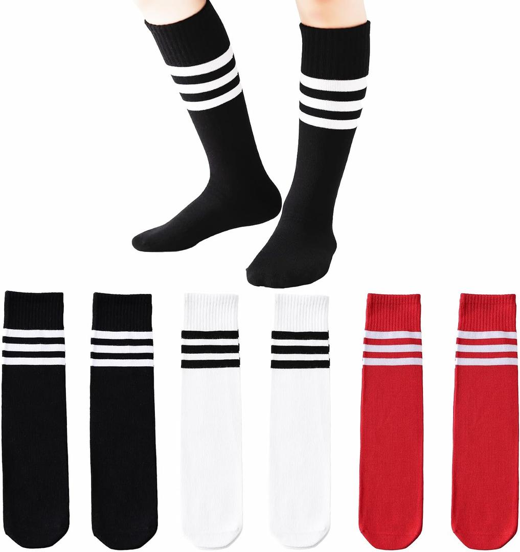 Kids Soccer Socks-Toddler Striped Knee High Socks for Girls Boys,Cotton Athletic Baseball Softball Tube Sock