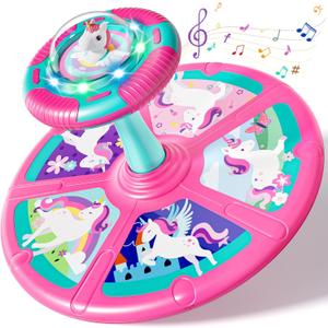 Lehoo Castle Unicorn Sit and Spin Toys for Toddlers 1-3 Girls, Toddler Sit n Spin with Lights and Music, 360Spinning Seat for Body Balance Training, Sensory Toys Birthday Gift for Kids 2-4