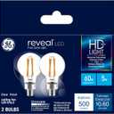 GE Reveal LED Light Bulbs, 60 Watt, A15 Ceiling Fan Bulbs, Clear, Small Base (2 Pack)