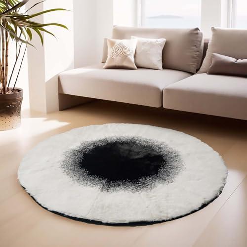 inchgrass Fur Round Rug 6ft Circle Rugs for Living Room Machine Washable Round Area Rug Plush Shag Rug for Bedroom Fluffy Round Dining Room Rug Black Core
