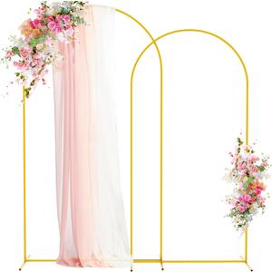 Wokceer Wedding Arch Backdrop Stand 7.2FT, 6.6FT White Metal Arch Stand Set of 2 for Birthday Party Wedding Ceremony Baby Shower Graduation Decoration (Gold)