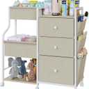 Baby Diaper Caddy, 3 Tier Baby Organizer and Storage Cart with Dividers and Drawers, Mobile Utility Rolling Cart, Baby Newborn Essentials Storage Cart with Wheels for Nursery, Bedroom, Beige