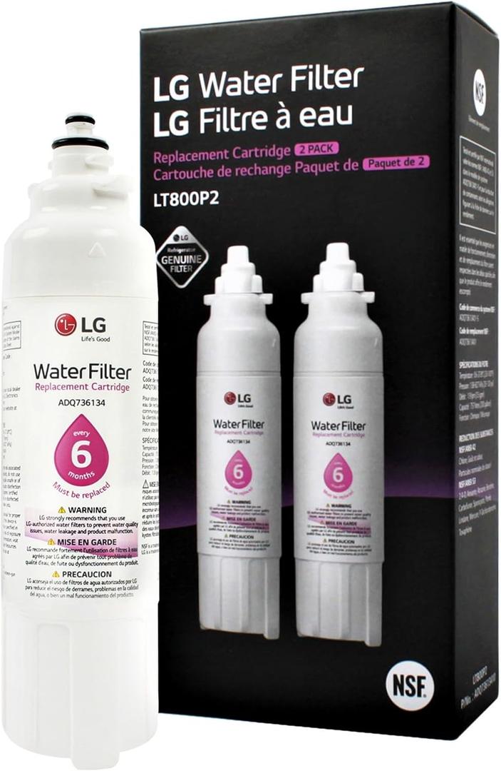 LG LT800P2 6-Month / 200 Gallon Refrigerator Replacement Water Filter, 2 Count (Pack of 1), White