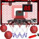HopeRock Indoor Basketball Hoop, Over The Door Mini Basketball Hoops for Kids, with LED Light and Scoreboard, Birthday Gifts for 5 6 7 8 9 10 11 12 Years Old Boys Girls, Sports Toys