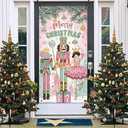 Deroro Merry Christmas Nutcracker Door Cover Decorations, Pink Xmas Tree Front Door Banner Background, Winter Holiday Party Indoor Outdoor Home Decor 3 x 6 FT
