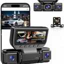 360° 4-Channel Car DVR Dash Cam Video Recorder, 5GHz WiFi & App Control, Front Rear and Inside Recording Camera