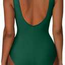 SUUKSESS Women One Piece Ruched Swimsuit Tummy Control Backless Bathing Suit (Green, XL)