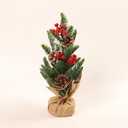 Tabletop Christmas Pine Tree with Burlap Base, 16 Inch Miniature Xmas Tree with Red Berries and Pine Cone