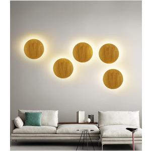 3 Pack Round Warm White LED Wall Sconce Lighting Lamps Indoor Wooden Wall Lights Fixture Night Lamp for Living Room Bedroom Hallway Kitchen Bathroom Home Decor (Diameter-7.5"-8W)