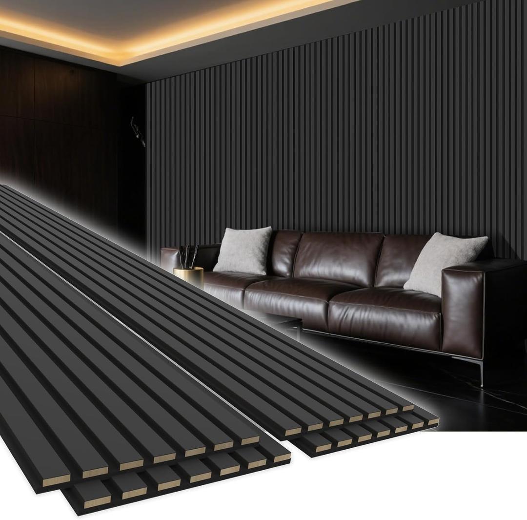 4 Pack 94.5"  11" Wood Panels for Wall, Acoustic Soundproof Wall Slat Panels, 3D Wall Panels for Home Office Decoration, Matte Black