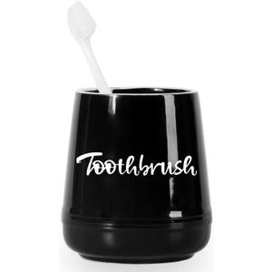 LEETOYI Porcelain Toothbrush Holder for Bathroom Vanity and Countertop, Brushing Holder Easy to Clean (Black)