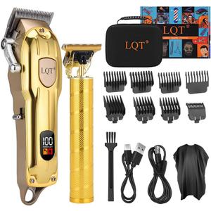 Professional Hair Clipper Set, Gold, LED Display, with Trimmer, 8 Guide Combs, Barber Shaver Set, with Travel Case and Haircut Cape (Gold)