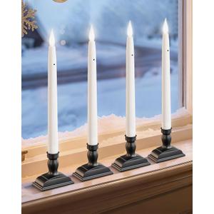 13.2" Battery Operated Window Candles with Dusk to Dawn Sensor, LED Flickering Flame, 5000K Cool White Christmas Candle Lights for Windows, Indoor Holiday Decor, 4 Pack, Black Holders