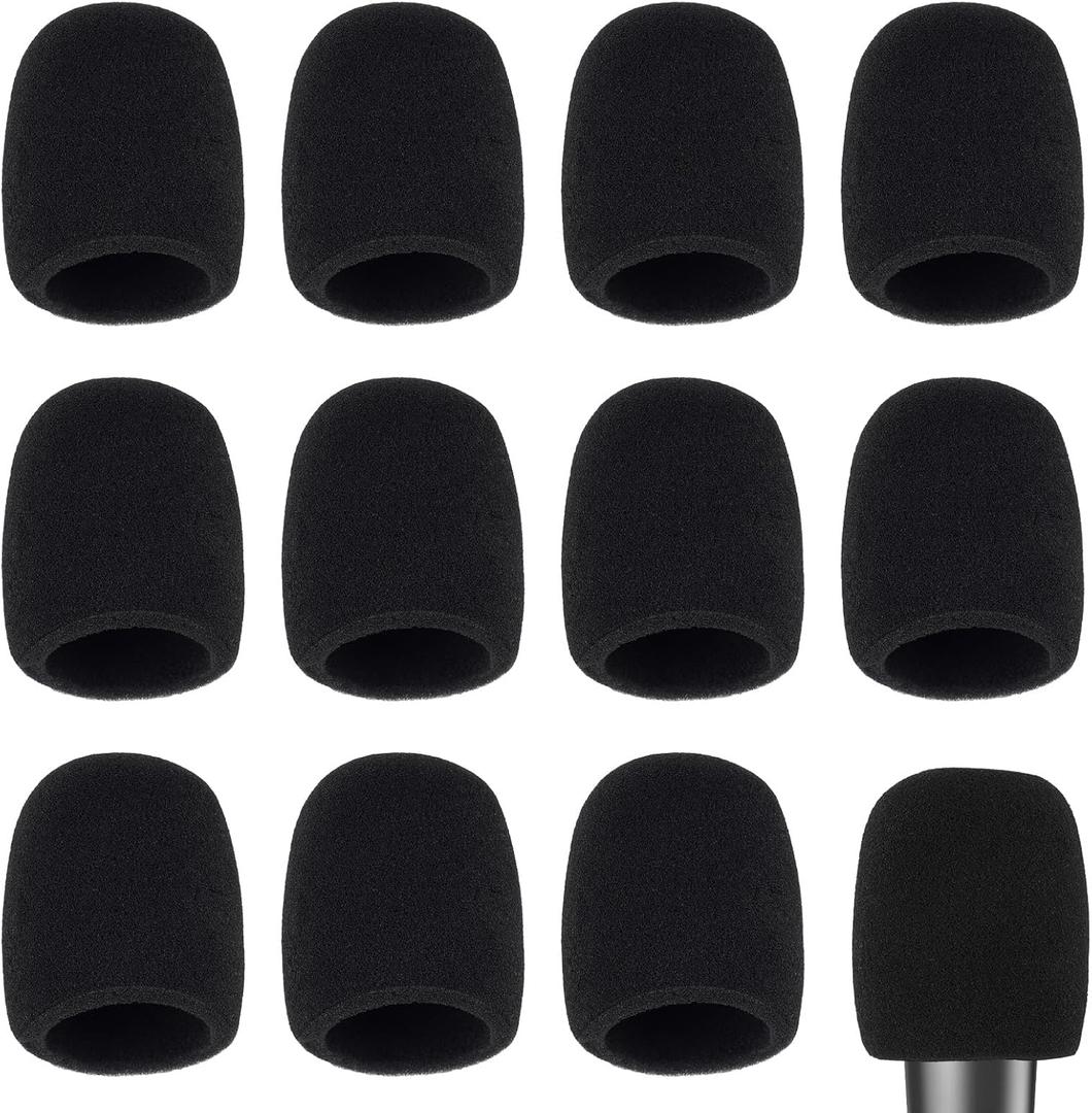 12 Pack Microphone Covers Foam, Mic Covers for Microphones, Sponge Microphone Windscreen, Mic Foam Cover Fit for Various Microphone, Noise Reduction & Microphone Protection, Black (Normal)