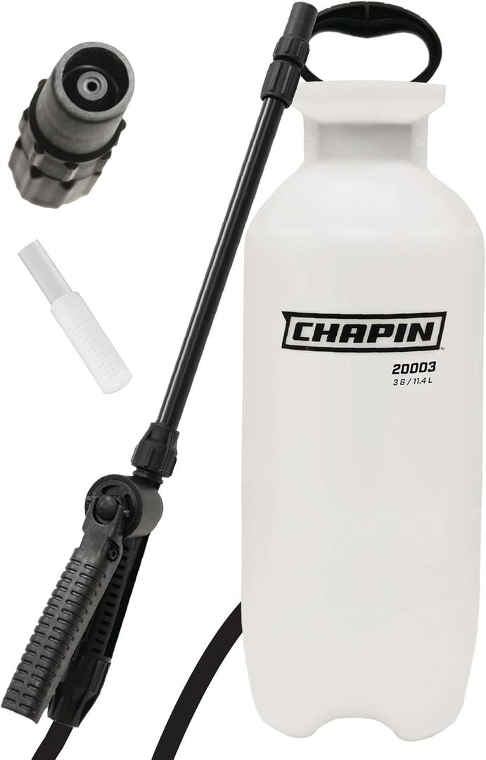 Chapin 20006 Made in USA 3 -Gallon Lawn and Garden Pump Pressured Sprayer, for Spraying Plants, Garden Watering, Lawns, Weeds and Pests, Translucent White