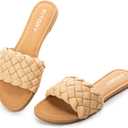 FITORY Womens Flat Sandals Fashion Round Open Toe Slip On Slides with Braided Strap Slippers for Summer (8, Apricot)