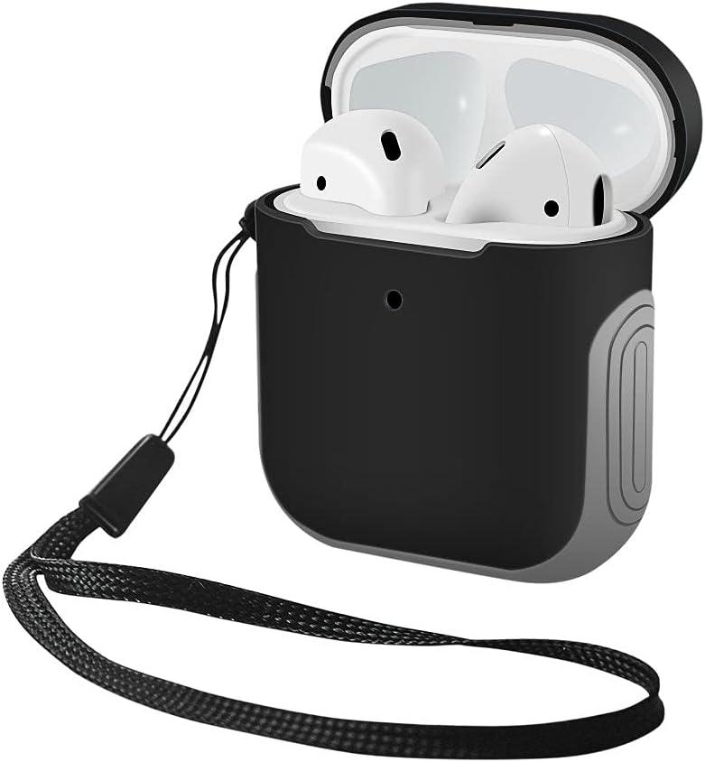 WITHit Sport Cover Compatible with Apple AirPods, Soft, Durable Silicone and Hard Protective Shell, Protective Earbud Cover  Wireless Charging Compatible AirPod Case (Black/Grey)