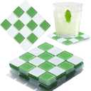 Queekay Green and White Checkered Coaster Set of 6 for Drink 4" Square Glass Drinks Tiled Coaster Plaid Place Mat for Coffee Table Bar Plate Home Decoration Gifts for Mom