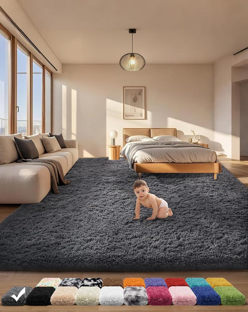 Ophanie Area Rugs for Bedroom Living Room, Grey Fluffy Fuzzy Shag Shaggy Soft Plush Carpet, 2x3 Small Throw Non Slip Mini Door Entryway Dog Mat, Indoor Gray Rug for Kids Home Dorm Decor Aesthetic