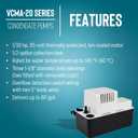 Little Giant VCMA-20ULST 115 Volt, 80 GPH, 1/30 HP Automatic Condensate Removal Pump for HVAC/Refrigeration Systems/Dehumidifiers with Overflow Detection Switch and 20-Foot Tubing, White/Black, 554435