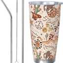 Western Cow Print Tumbler with Lid and Straw, 20 OZ Stainless Steel Water Bottle Coffee Mug Double Wall Insulated Cup gifts for Women Men