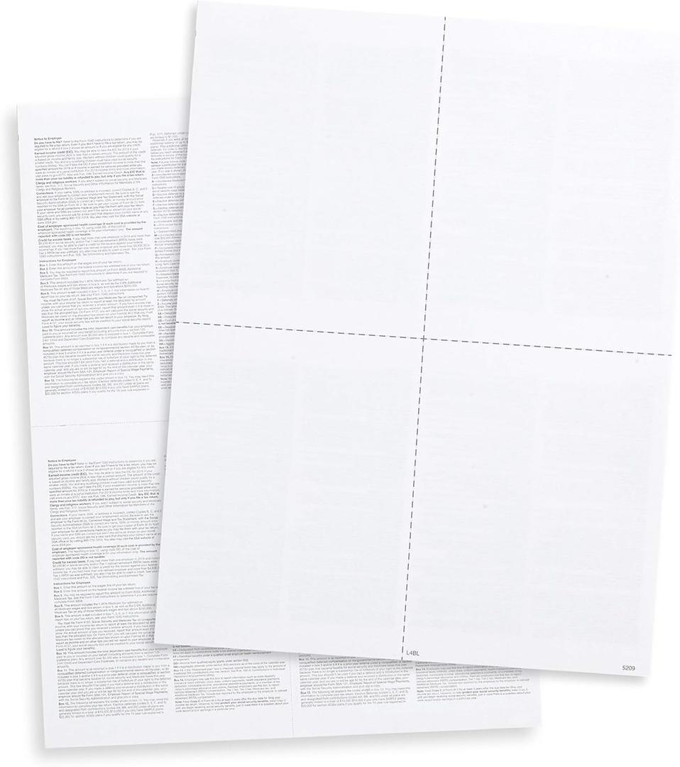 W2 Forms 2025, Blank W2 4 Up Tax Forms, 100 Employees, Instructions in Back, Compatible with QuickBooks Software and Other Accounting Software, Works with Laser or Inkjet Printers, 100 4-Up Sheets