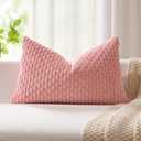 Kevin Textile Valentines Day 14x24 Inch Pillow Cover 1 Pack Boho Decorative Soft Striped Corduroy Lumbar Farmhouse Accent Rectangle Cushion Case for Living Room Couch Sofa Bed, Dark Pink