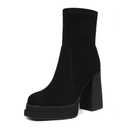Wetviro Women's Platform Ankle Boots Chunky High Heel Square Toe Stretchy Short Gogo Combat Boots Booties for Women 10