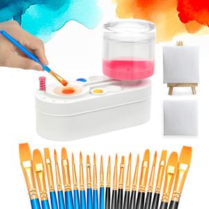 Pink Paint Brush Cleaner with 20 Painting Brushes, 2 Mini Canvas, 1 Mini Easel Stand, No Assembly Required Paintbrush Rinser